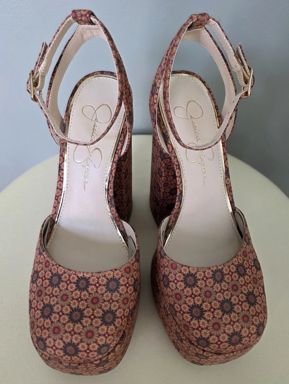Jessica Simpson Skilla Floral Platform Pumps, Boho Geometric Print, Size 7.5 NEW